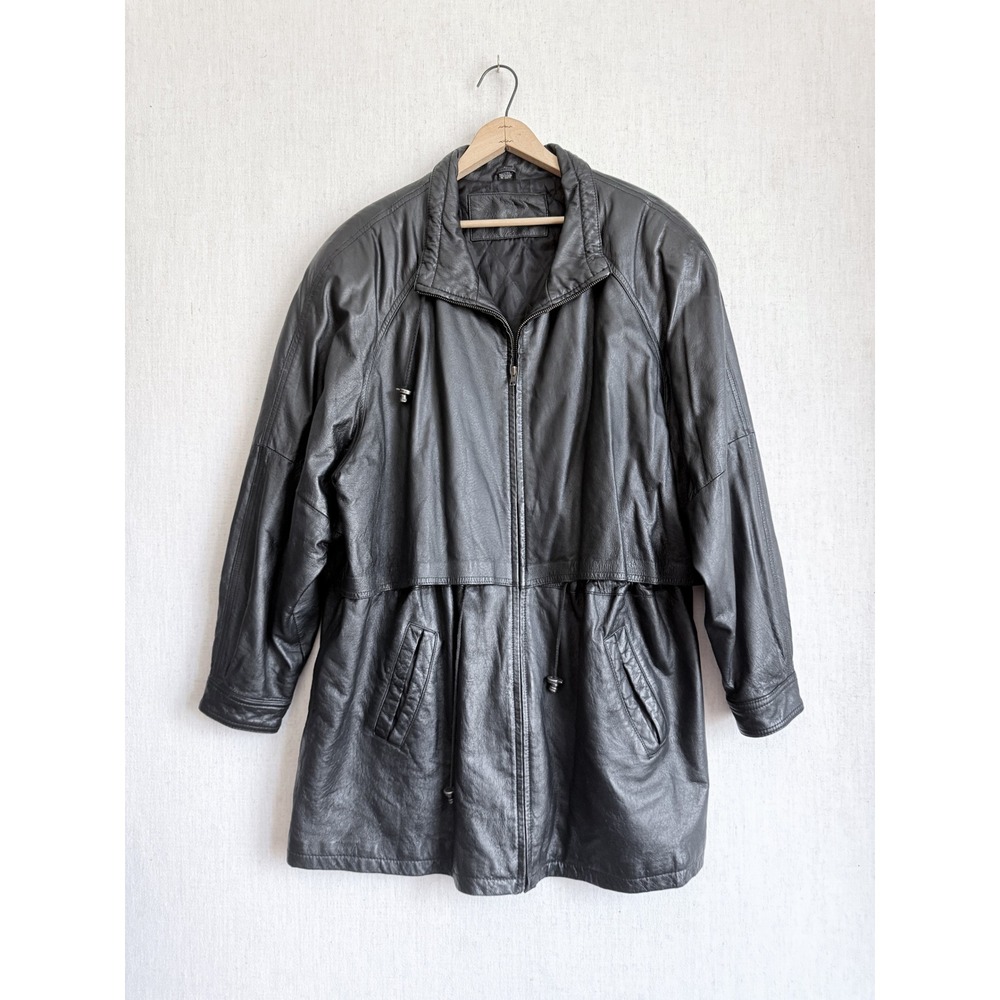 vtg Jacqueline Ferrar oversized black‎ leather jacket coat 2X